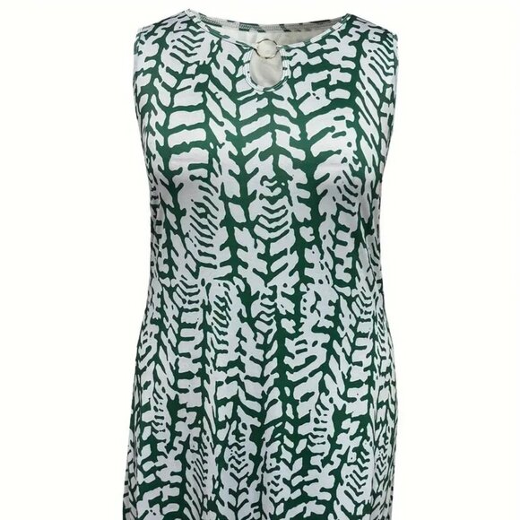 Women's Plus Size Allover Print Keyhole Elegant Summer Beach Tank Dress 20W -24W - Picture 3 of 11